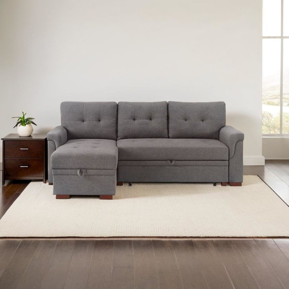 Stylish Reversible Sleeper Sectional Sofa with Storage Chaise in Dark Gray