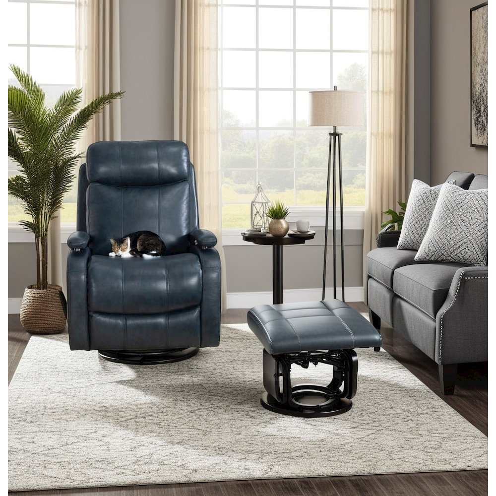 Blue Leather Swivel Glider Recliner with Hardwood Plywood Frame for Comfort
