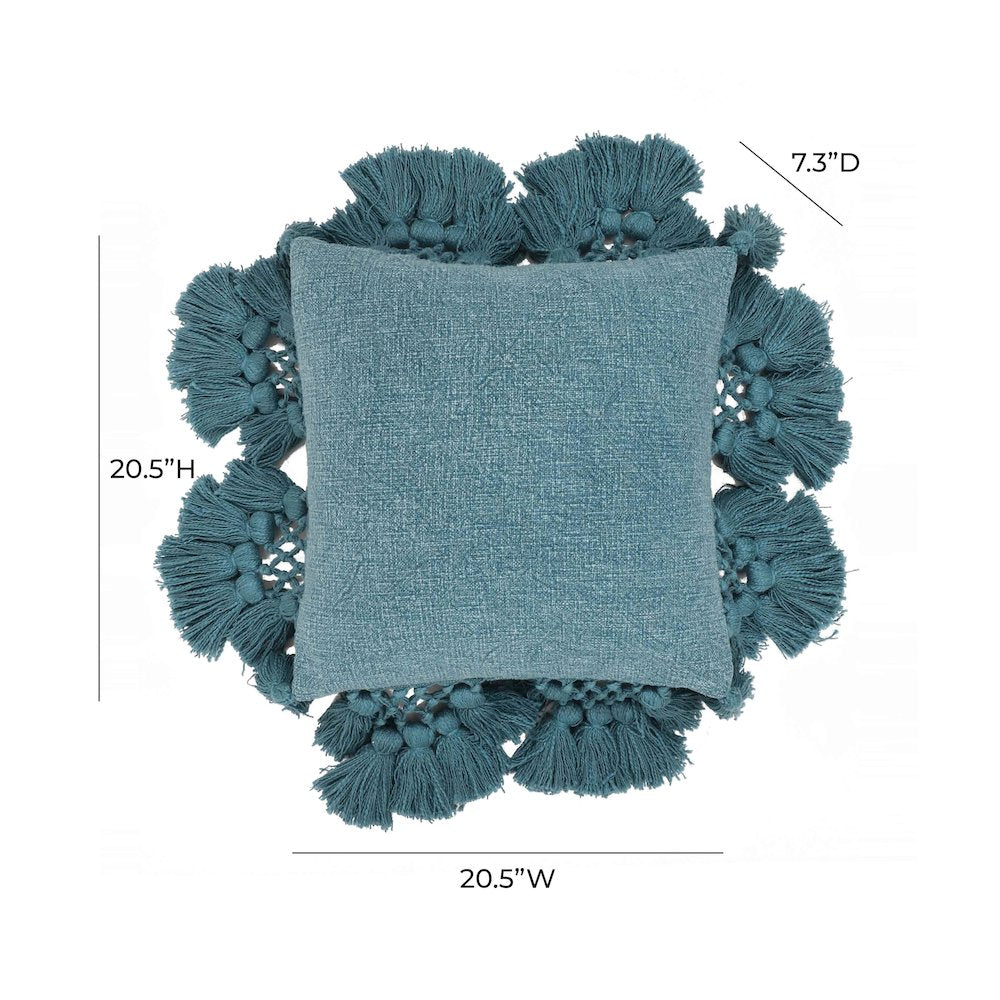 Stone Washed Denim Blue Cotton Tasseled Pillow