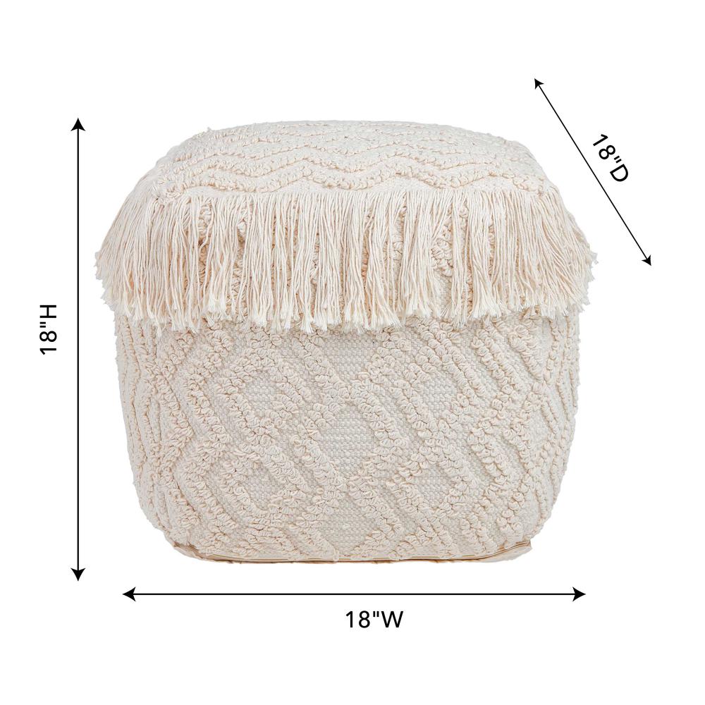 Inca Pouf Tassled Edges With Geometric Patterns
