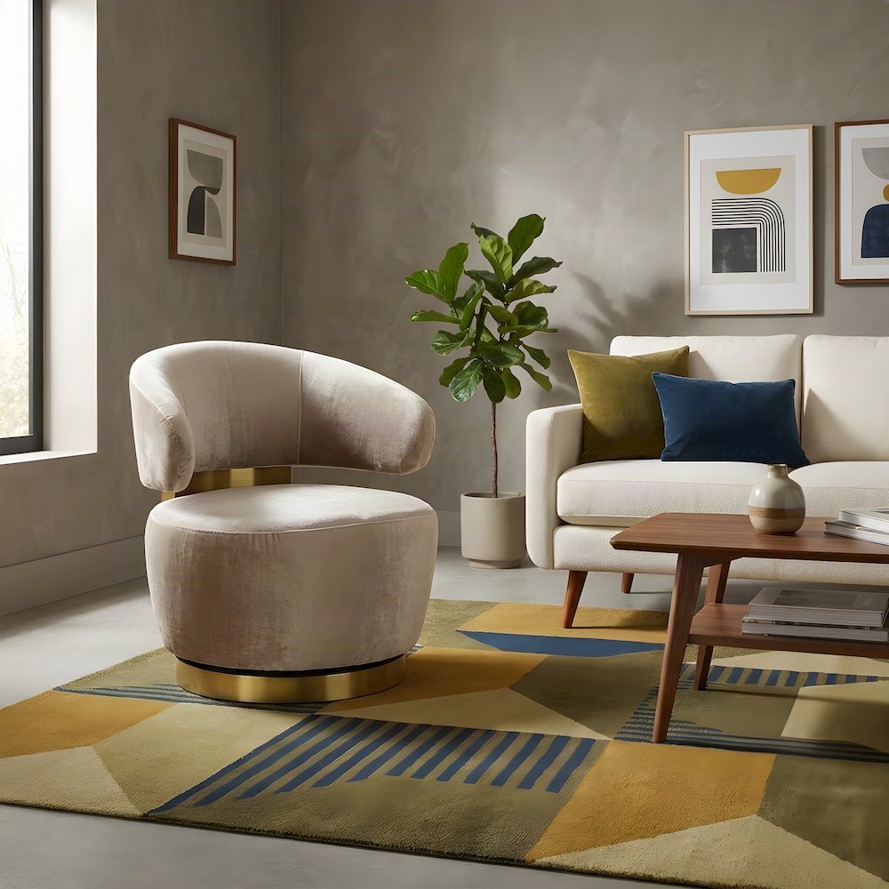 Velvet Armchair, Upholstered Modern Accent Chair, Champagne