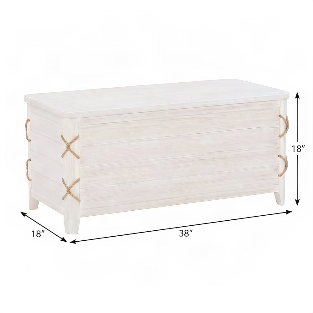 Rope-Detail Wooden Blanket and Storage Chest with Safety-Hinge Lid, White