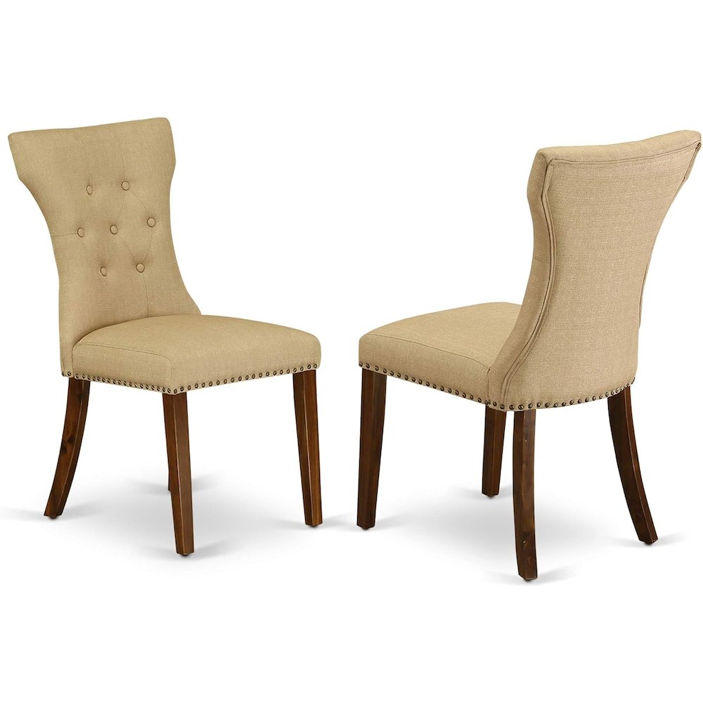 7 Piece Dining Room Table Set Consist of a Rectangle Wooden Table with Removable Leaf and 6 Brown Linen Fabric Upholstered Chairs, 42x92 Inch, Walnut