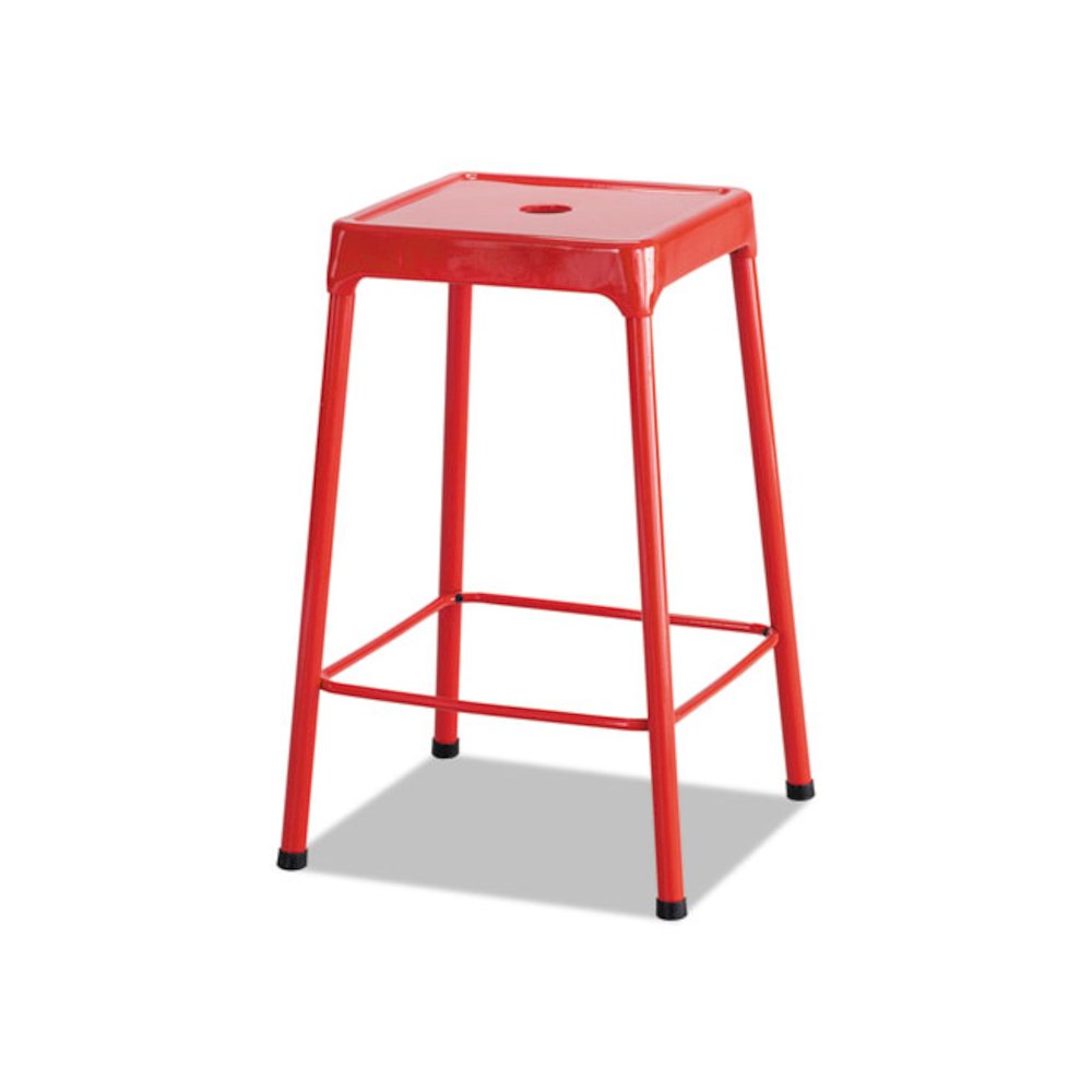 Counter-Height Steel Stool, Backless, Supports Up to 250 lb, 25" Seat Height, Red
