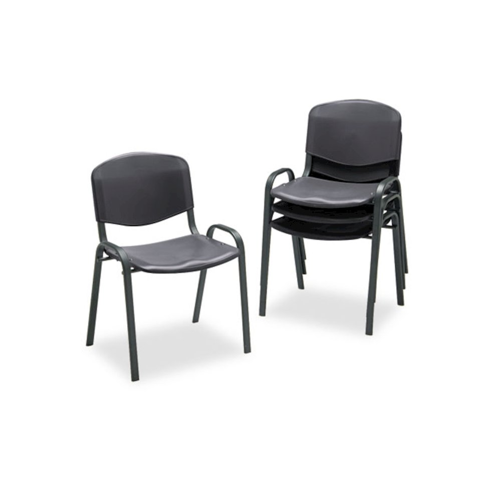 Stacking Chair, Supports Up to 250 lb, 18" Seat Height, Black Seat, Black Back, Black Base, 4/Carton