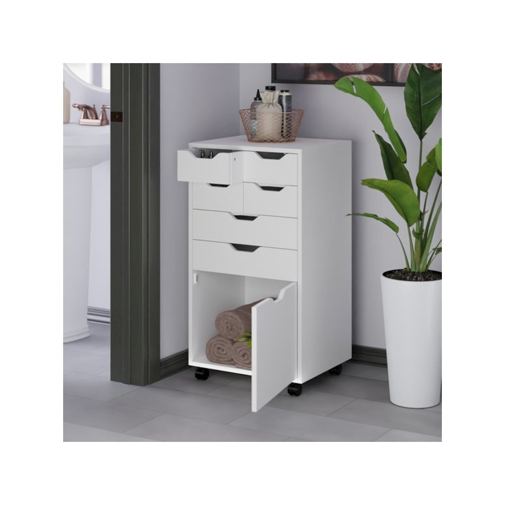 Halifax Bins & Drawers Multi-Storage Tall Mobile Cabinet, White