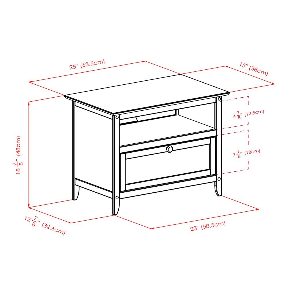 Small Wooden TV Stand With Shelf And Pull Down Door For Living Room
