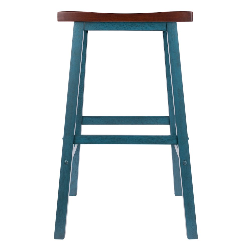 Satori Saddle Seat Bar Stool, Rustic Teal and Walnut