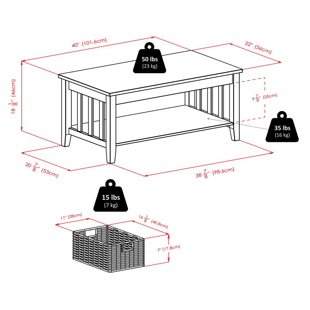 Morris Coffee Table with 3 Foldable Baskets