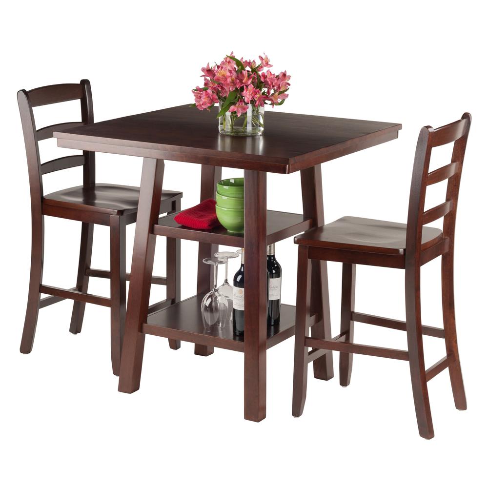 Orlando 3-Pc Set High Table, 2 Shelves w/ 2 Ladder Back Stools