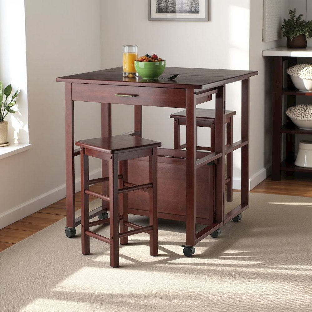 Walnut Folding Dining Table with Chairs – Small Table and Chairs, Set of 2