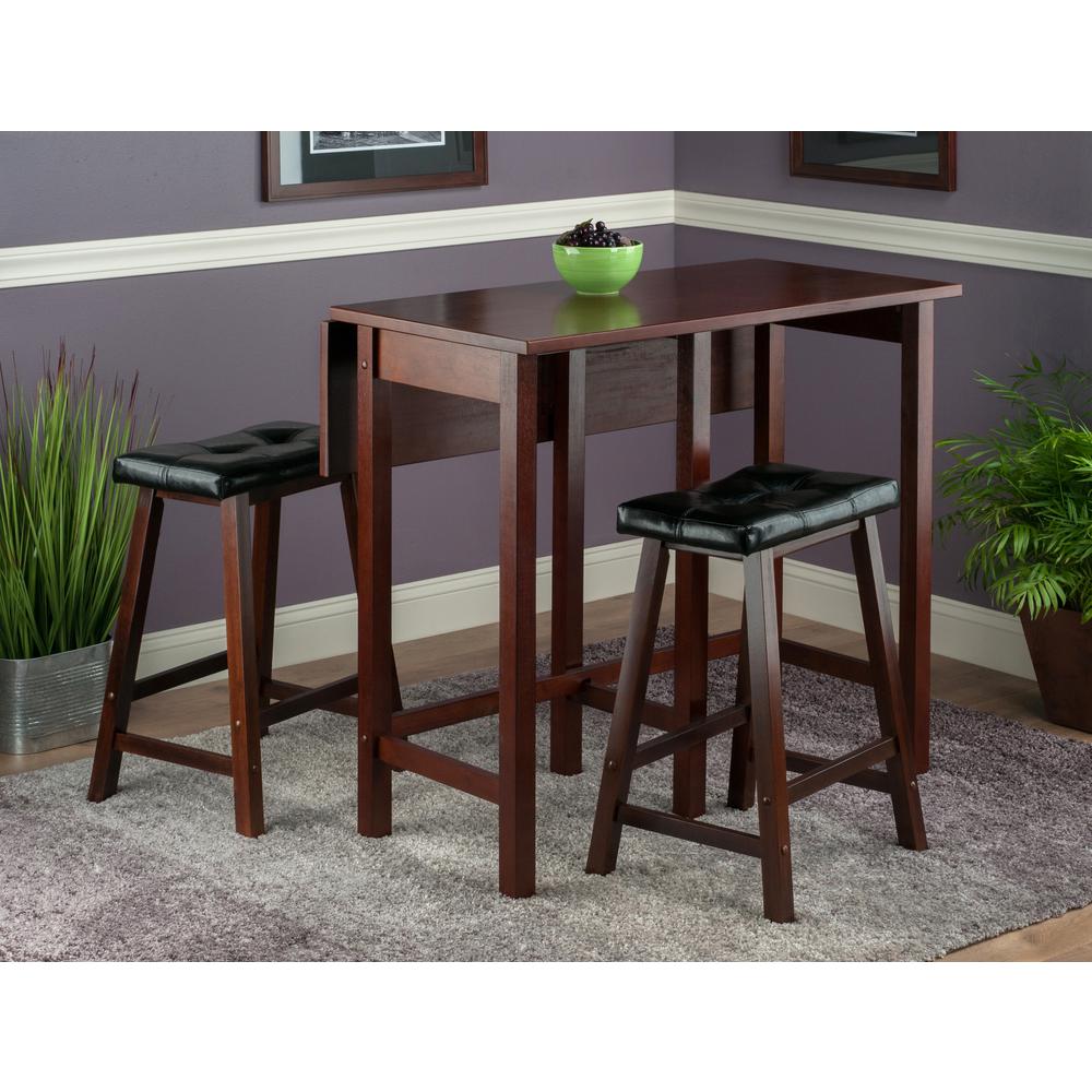3-Pc Lynnwood Drop Leaf Kitchen Table with 2 Cushion Saddle Seat Stools