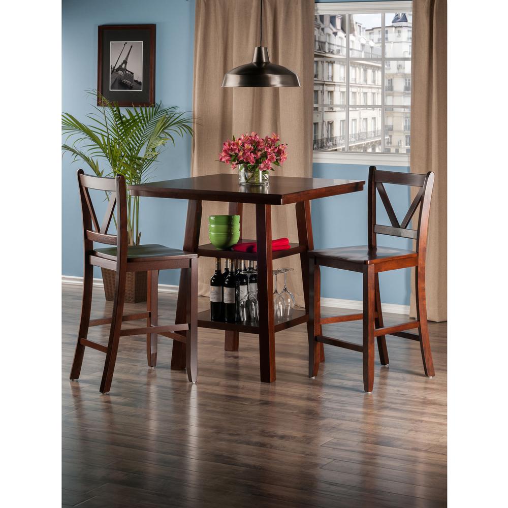 Orlando 3-Pc Set High Table, 2 Shelves w/ 2 V-Back Counter Stools