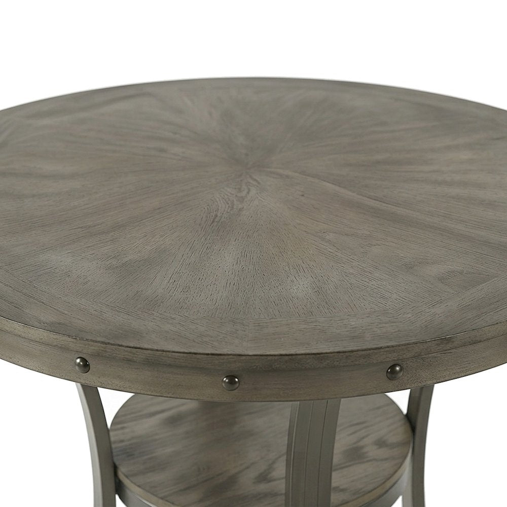 Ash Veneer Bar Table and Swivel Bar Height Stools, Set of 3, Pewter
