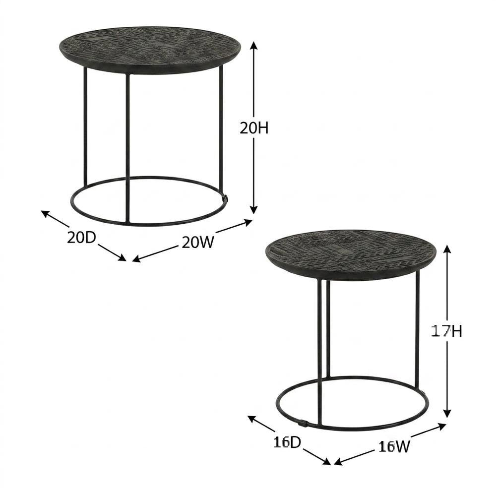 Round Mango Wood Nesting Coffee Table Set for Living Room, Matte Black