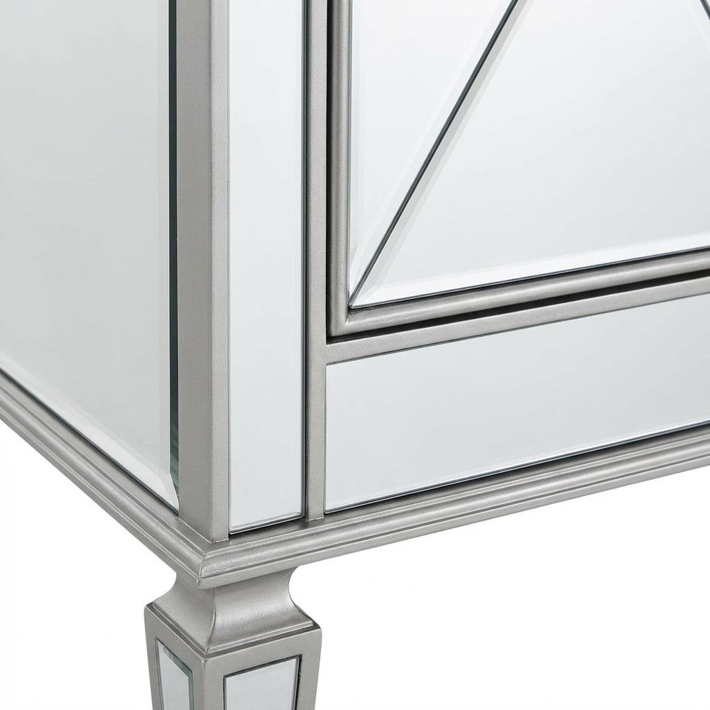 Silver Credenza with 3 Drawers, 4 Doors, Spacious Storage