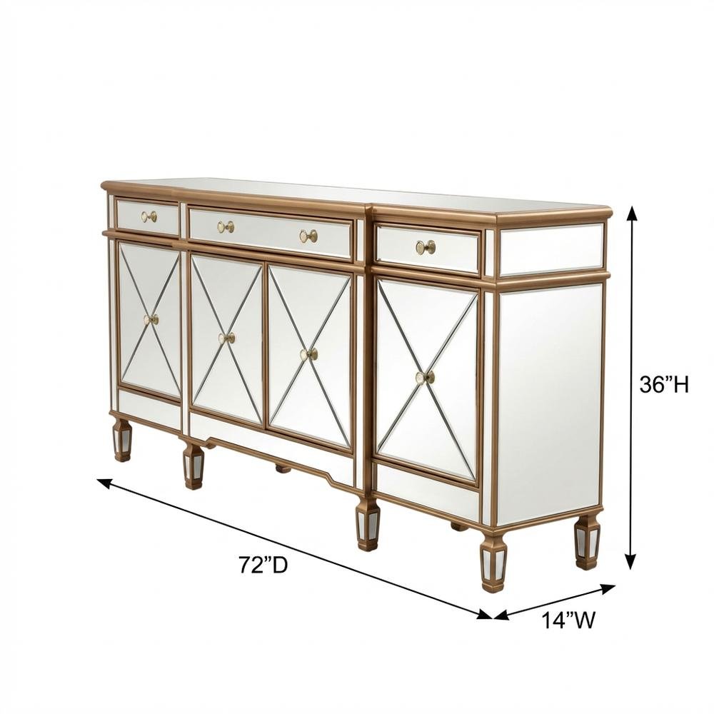 Gold mirrored credenza with sleek design and spacious storage