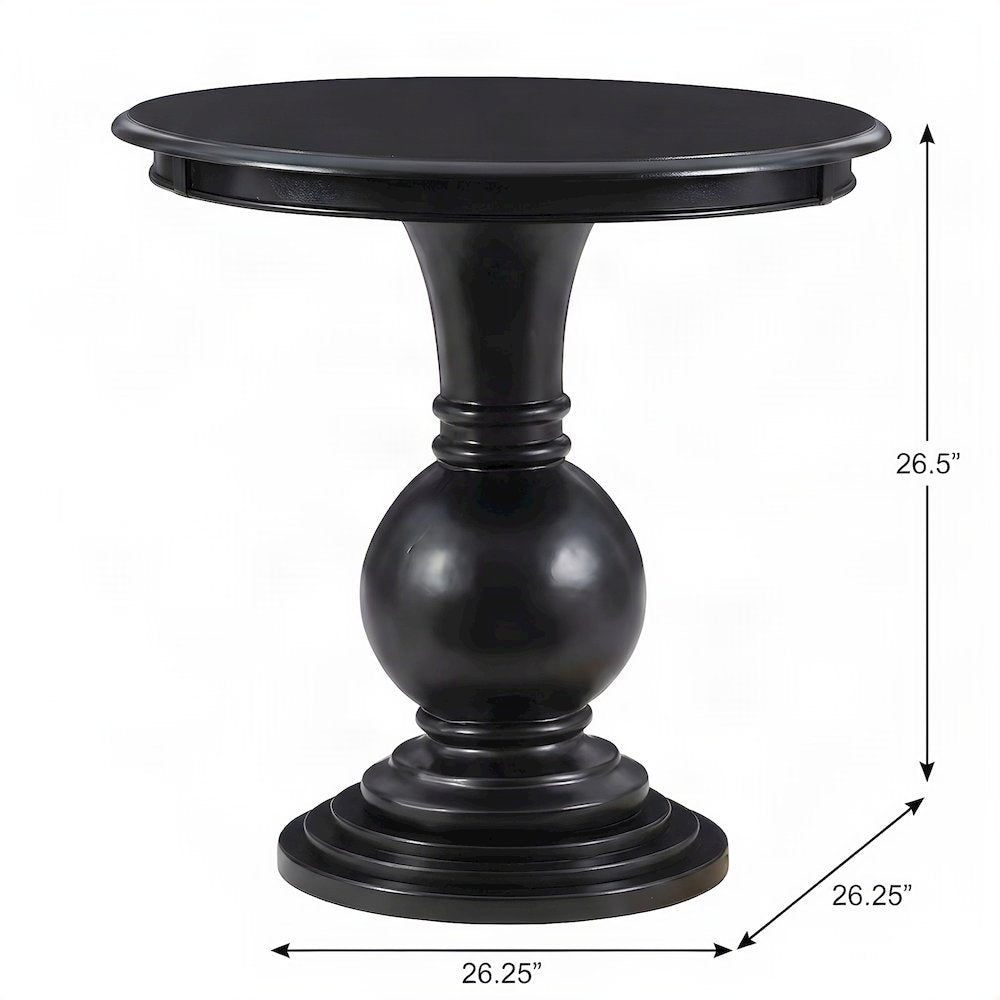 Round End Table with Turned Pedestal Base, Compact MDF Accent Side Table, Black