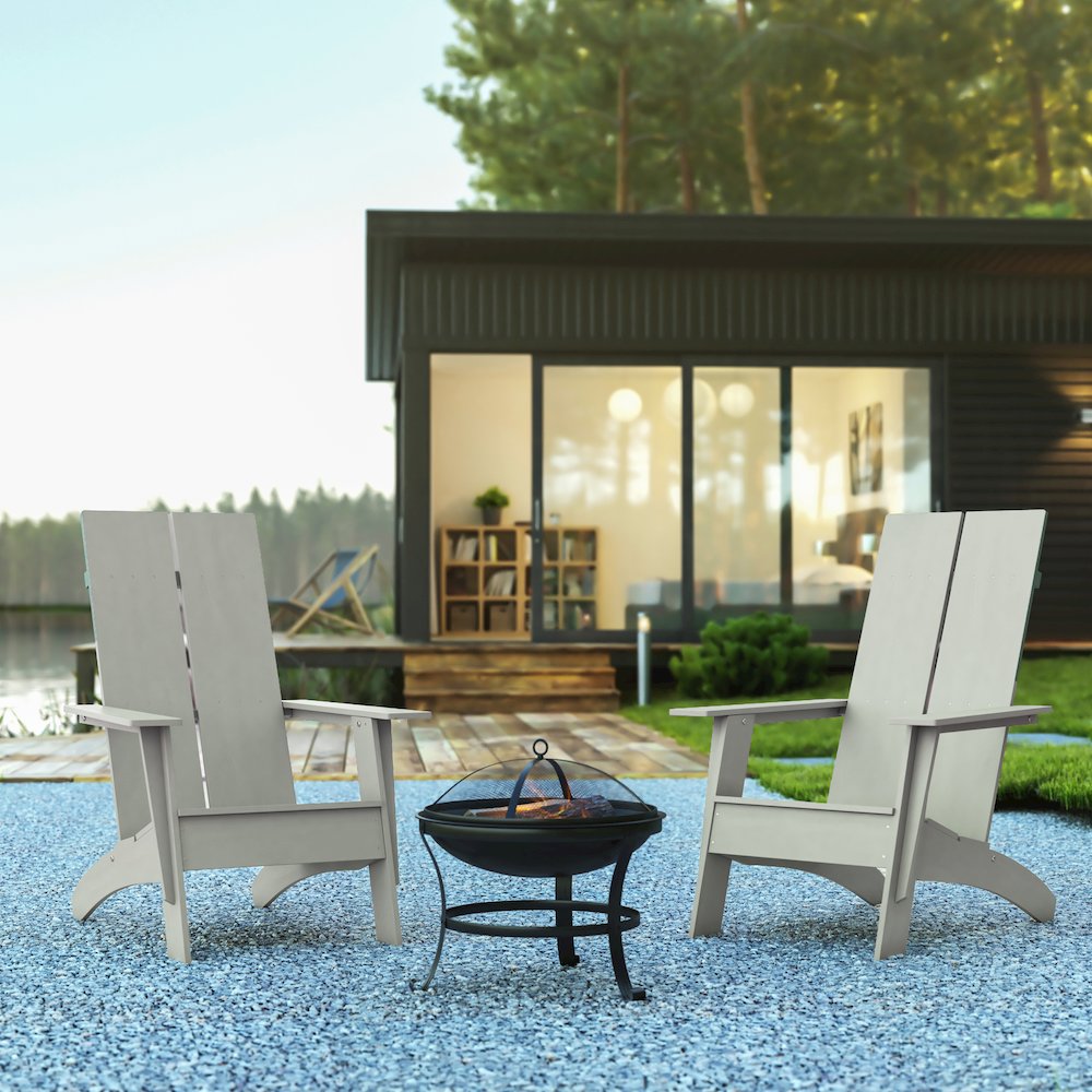 Modern All-Weather Poly Resin Wood Adirondack Chair in Gray
