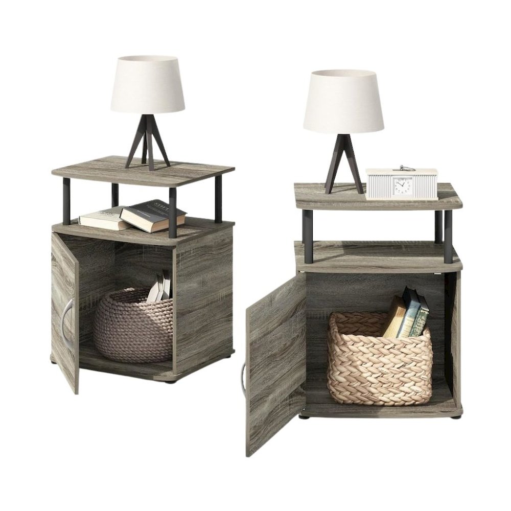 Engineered Wood Night Stand Set 2 with Open Shelf and Closed Storage Cabinet