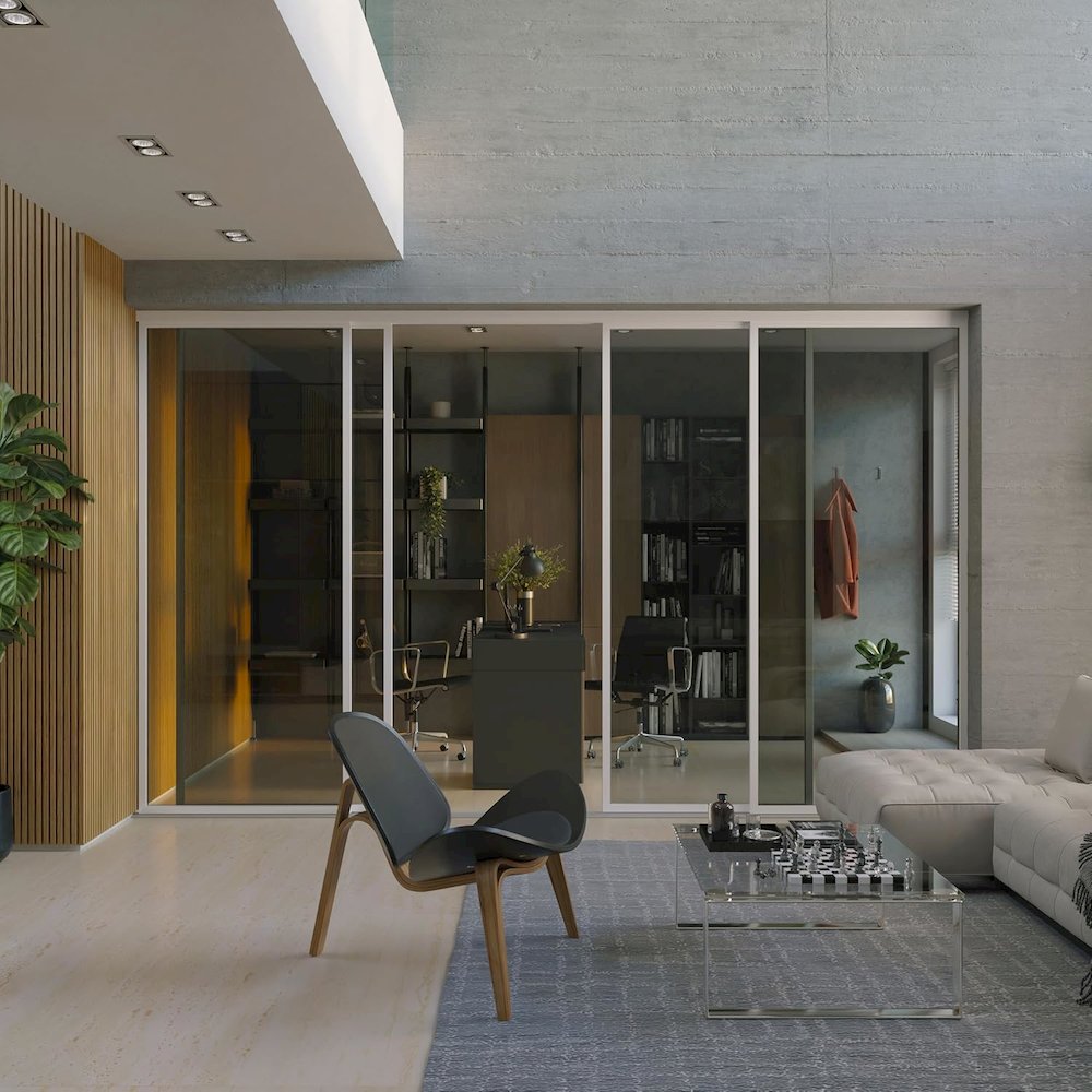 Glass Room Divider Panel and Partition Wall - White
