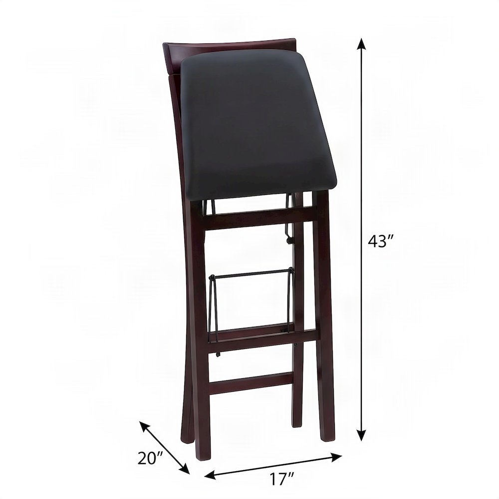 Rubberwood Folding Bar Stool with X-Back, Padded Bar Seat, Brown