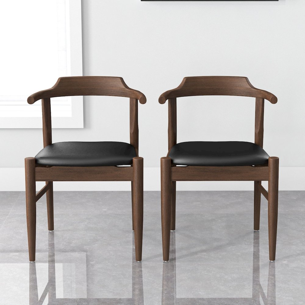 Leon Mid-Century Modern Black Vegan Leather Dining Chair (Set of 2)