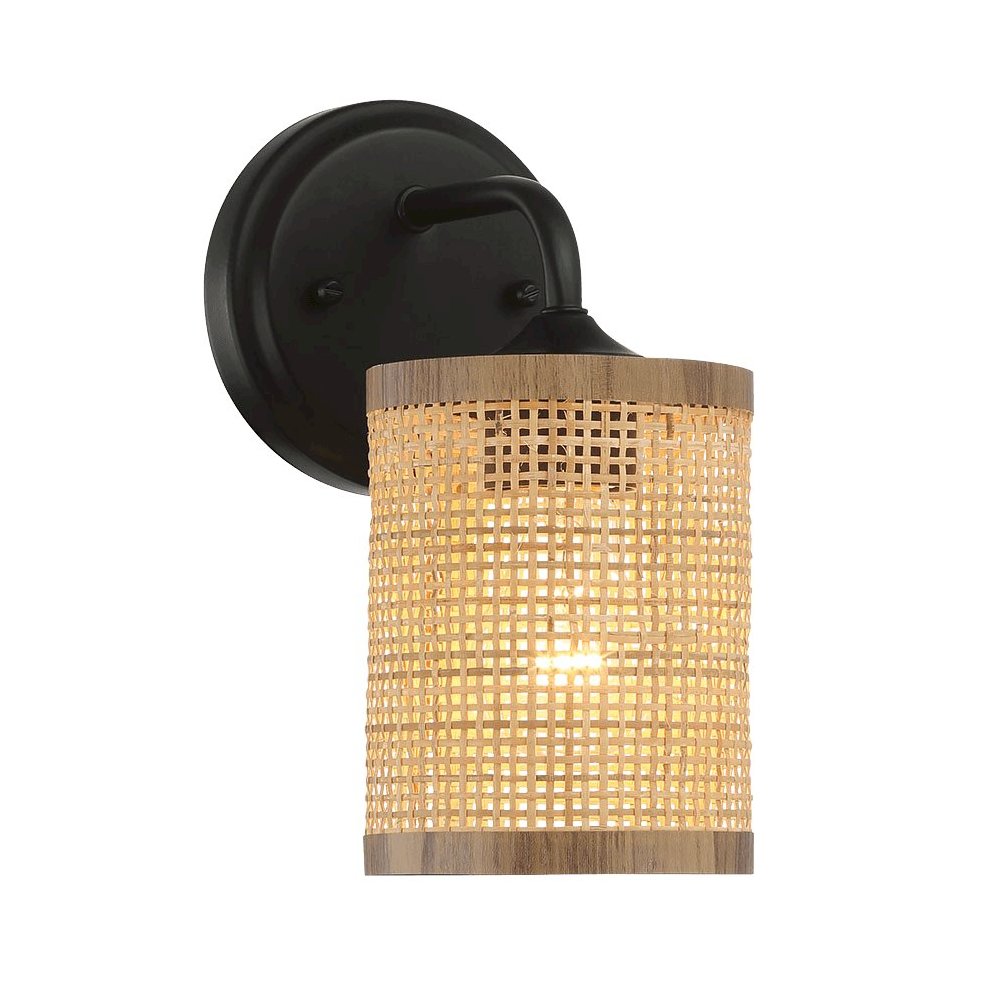 Reef 1-Light Rattan Wall Sconce with Black Metal Finish