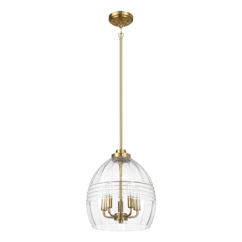 Zen Five Pendant Chain Hanging Light with Clear Glass - Satin Brass