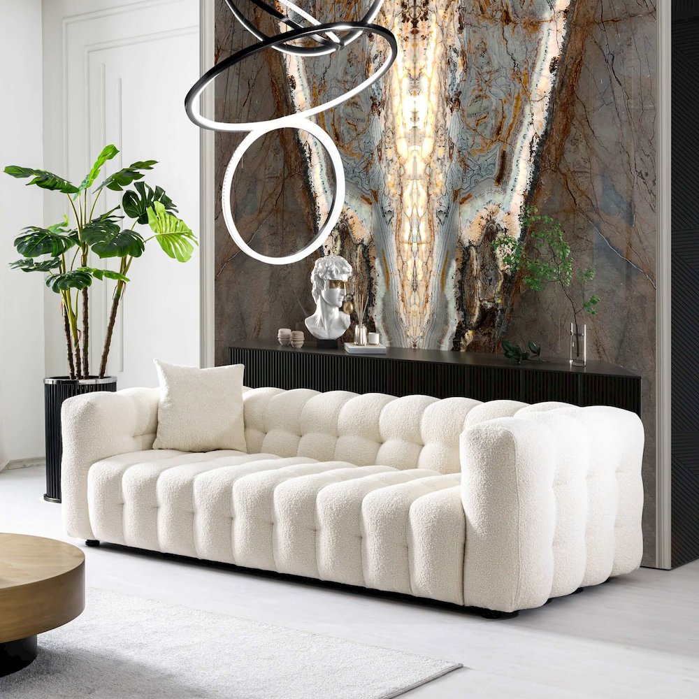 Eden Modern Tufted Chesterfield Cream Boucle Sofa