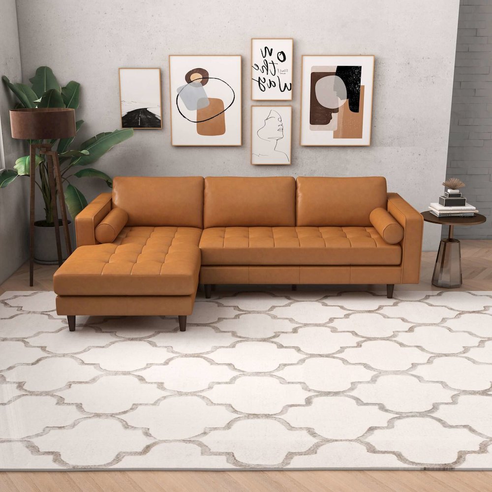 Anthony Genuine Tan Leather Left-Facing Sectional Sofa