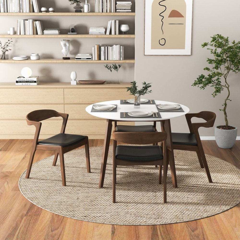 Dakota Solid Wood Black Leather Dining Chair (Set Of 2)