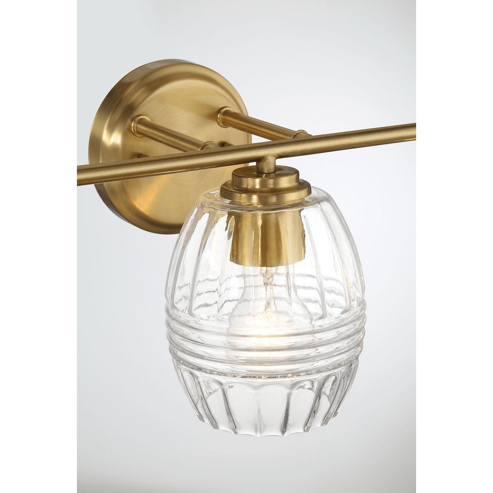 Luster Three Lights Vanity With Clear Glass Mirror Wall Lamp - Satin Brass