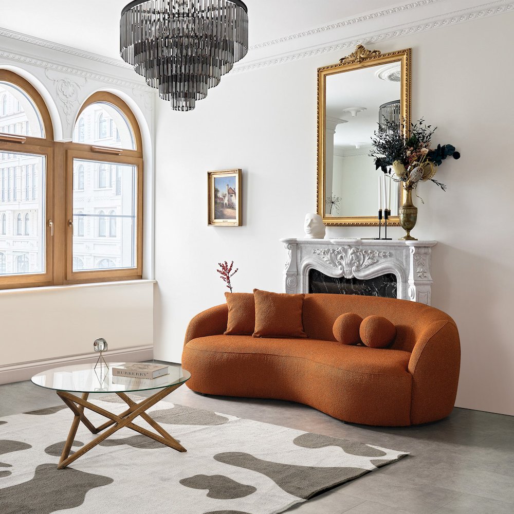 Drake Burnt Orange Japandi Style Curvy Boucle Sofa