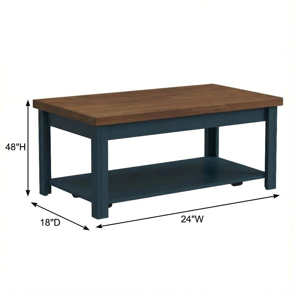 Blue and Brown Open Storage Coffee Table with Wood Veneer Surface