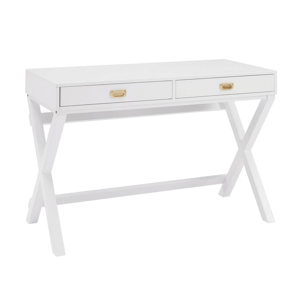 White Writing Desk with Pine and MDF Surface for Office Workspace