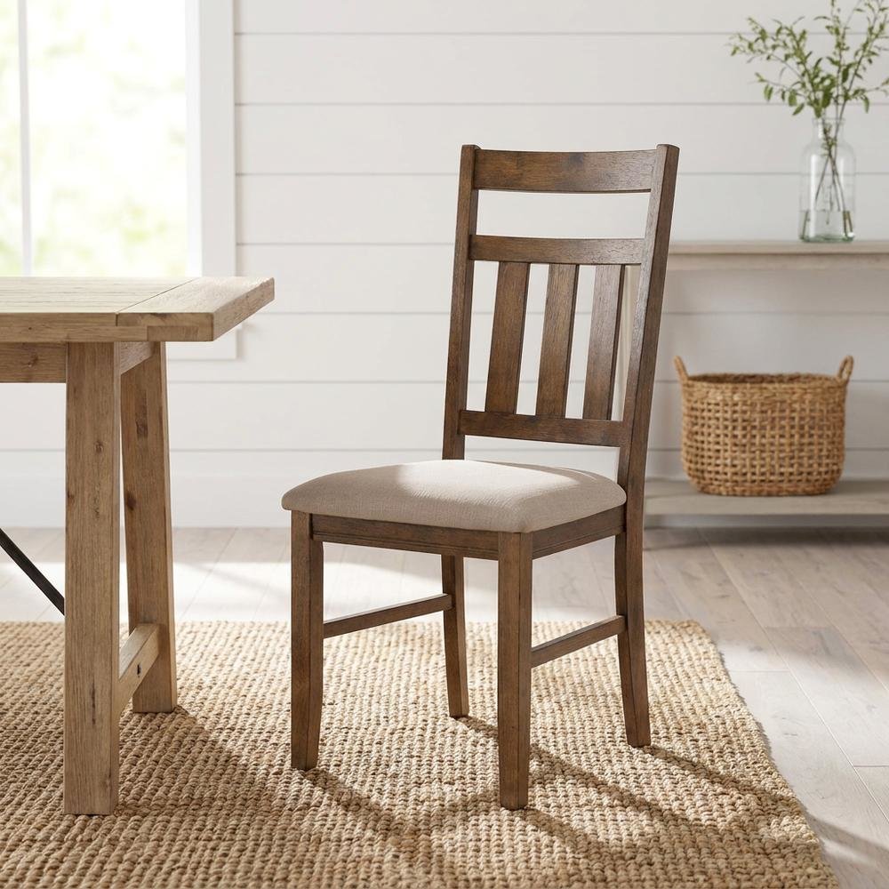 Rustic Umber Side Chair with Polyester Upholstery and Comfortable Seat, Set of 2