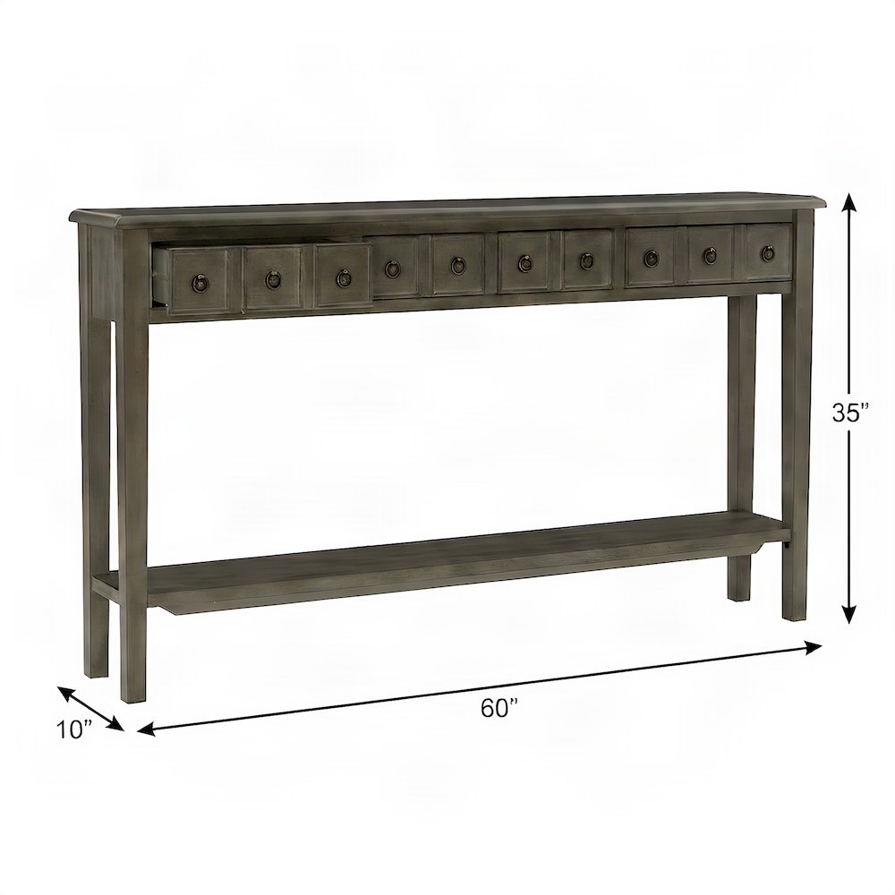 Rubberwood Console Table with Drawers and Open Shelf for Entryway, Grey