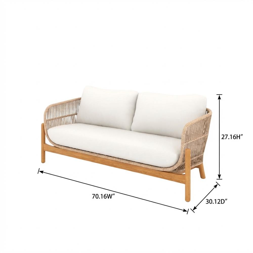 Wood Patio Loveseat With Linen Beige Finish For Outdoor Relaxation