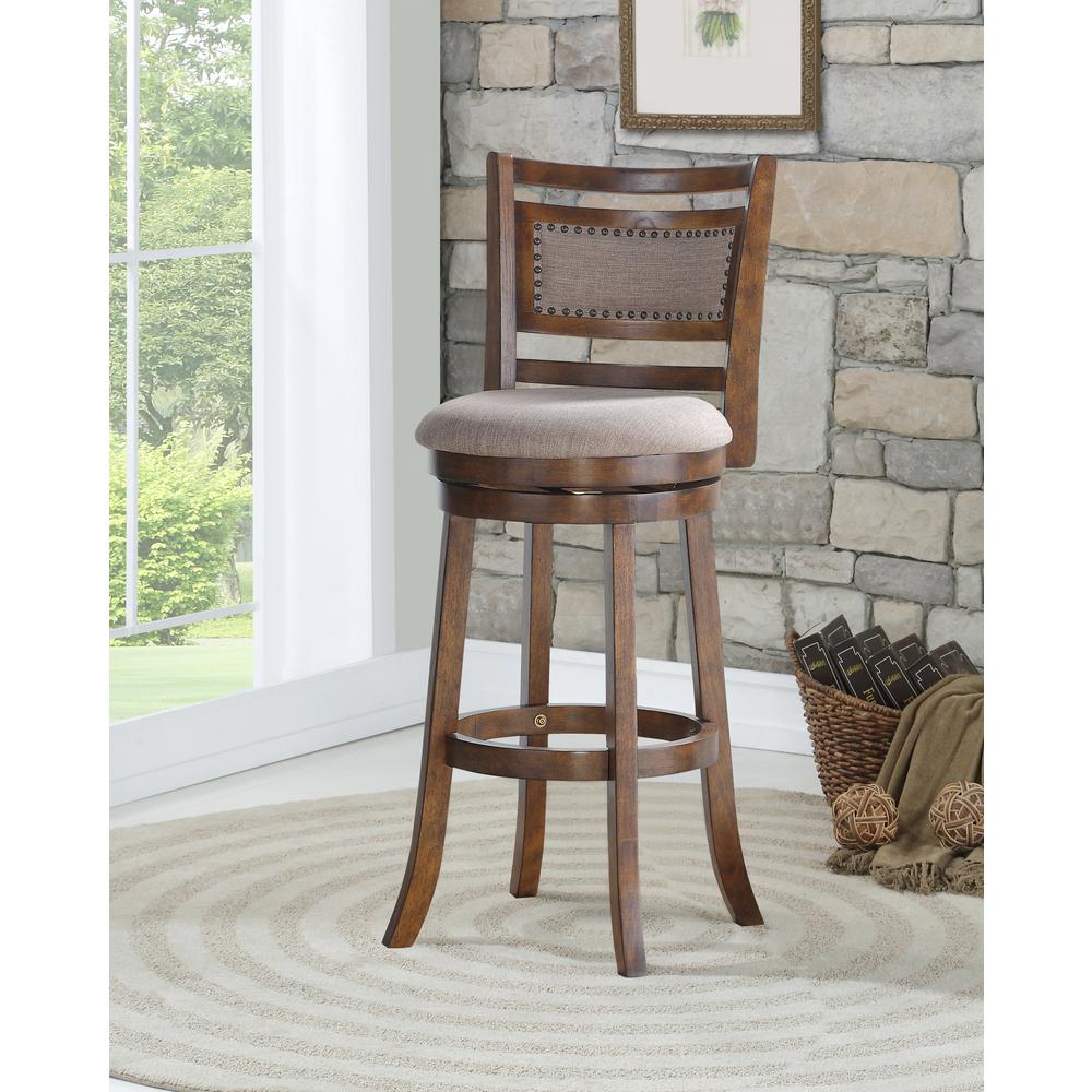 Aberdeen Wood Swivel Bar Stool with Fabric Seat in Dark Brown