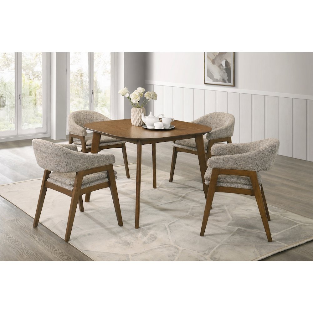 Miller 5-Pc Wood Square Dining Set w Arm Chairs in Walnut