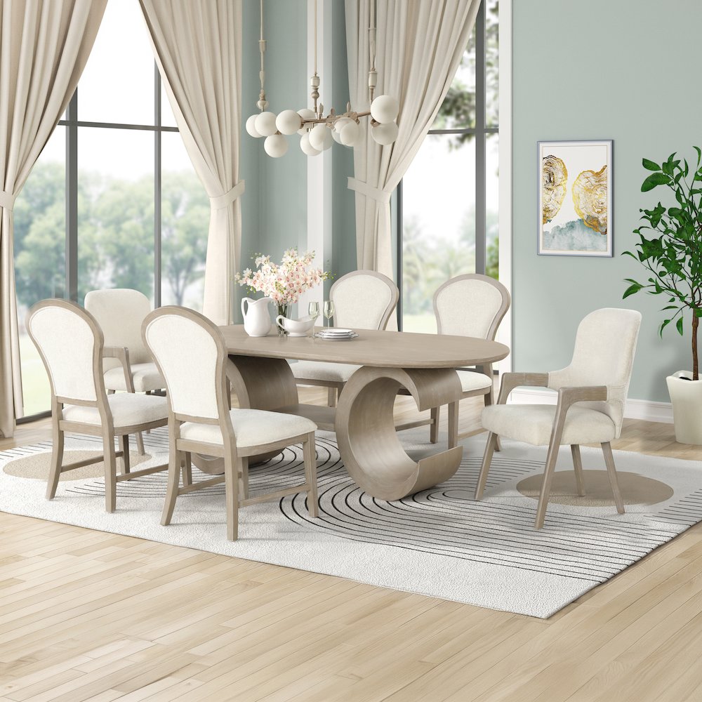 Gwendolyn 7-Pc Wood Oval Dining Set with 6-Chair in Taupe