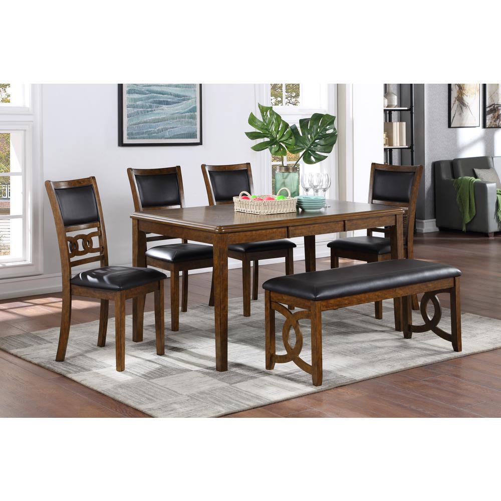 Gia 6 Pc Dining Table, 4 Chairs & Bench -Brown
