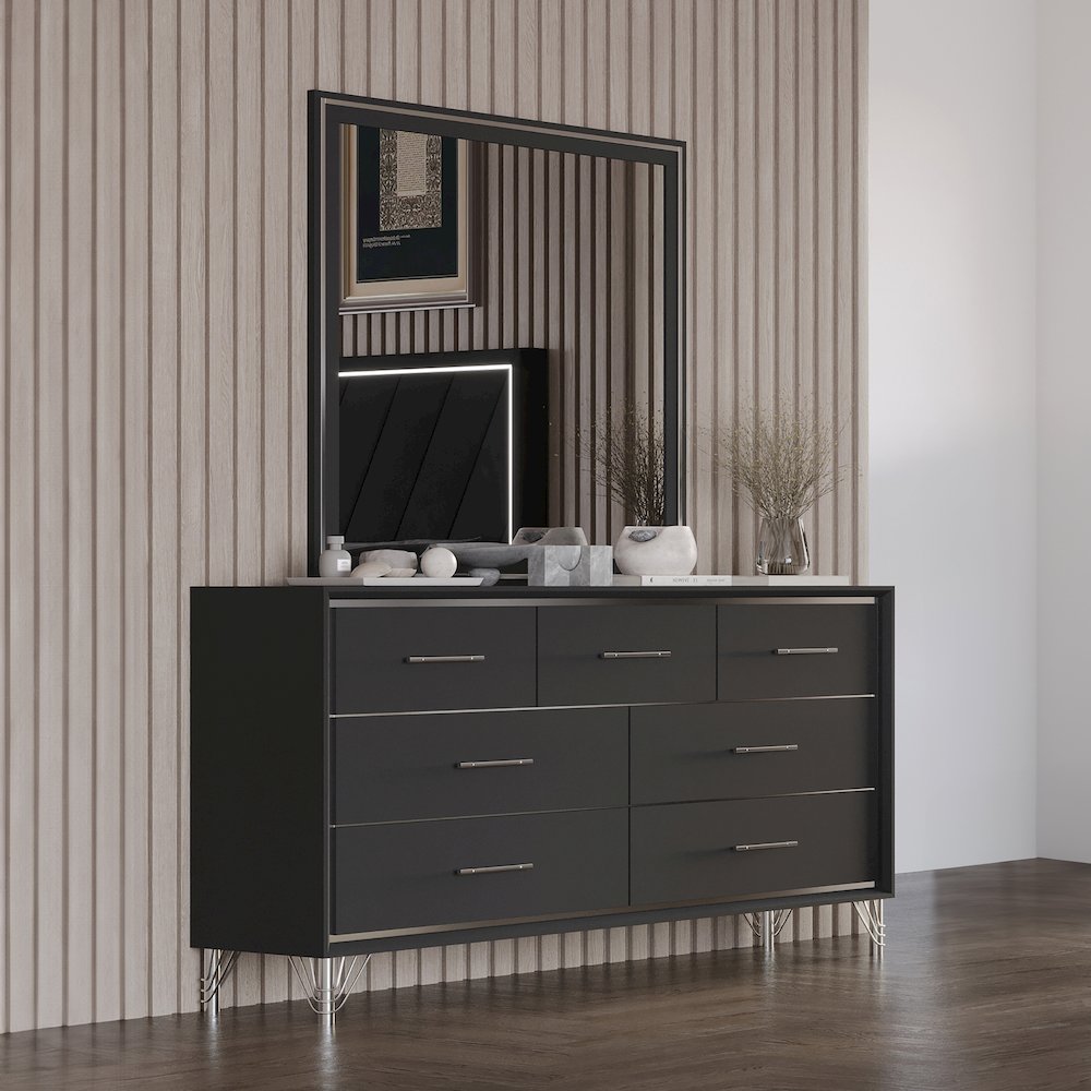 Ava 2-Piece Wood Dresser and Mirror Set in Ebony Black