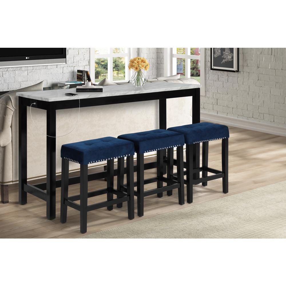 Furniture Celeste 4-Piece Faux Marble & Wood Bar Set in Blue