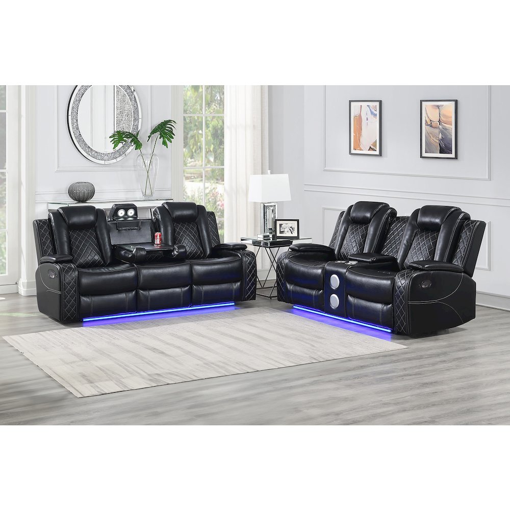 Orion II 2-Pc Faux Leather Manual Living Room Set, Black