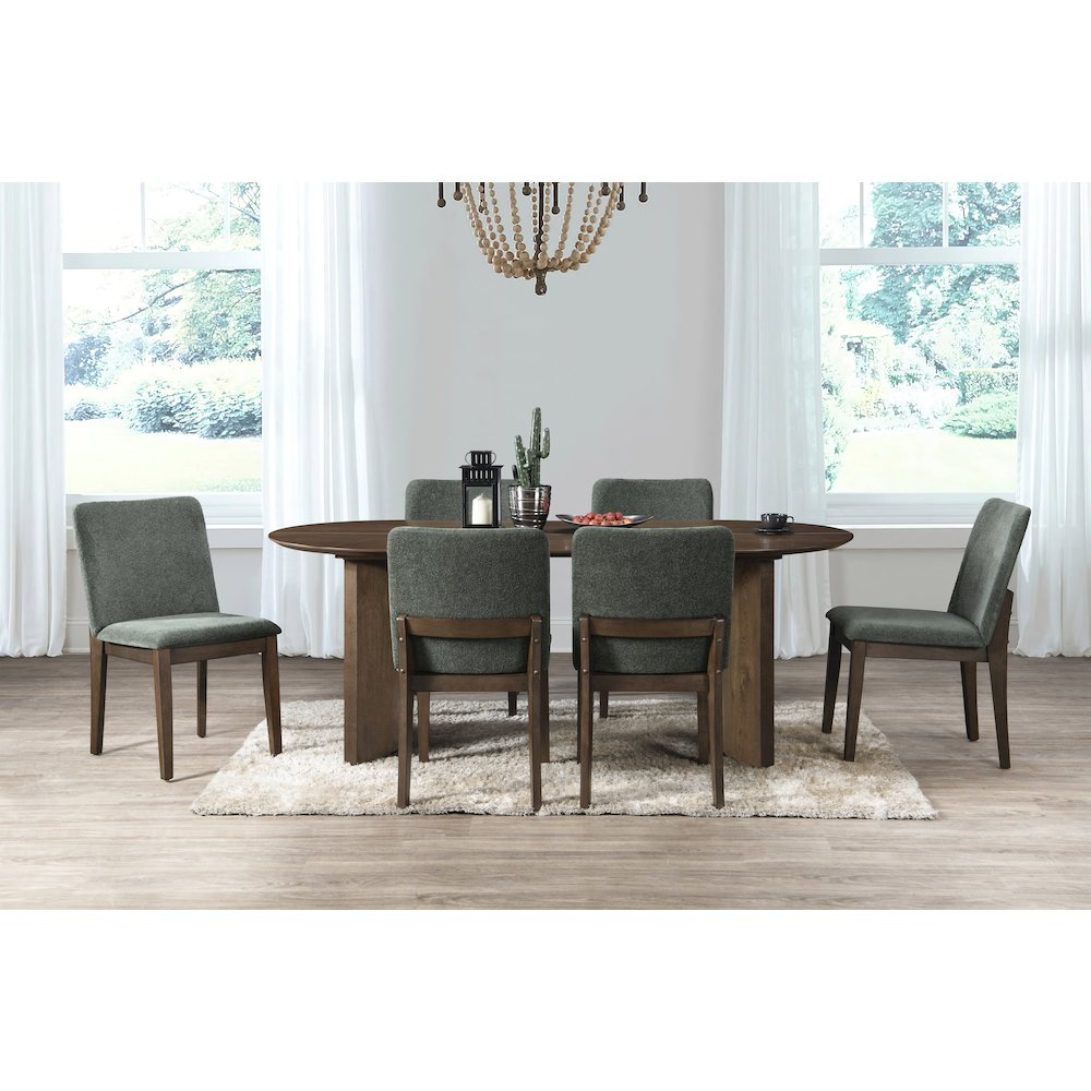 Kody 7-Piece Wood Oval Dining Table Set in Walnut/Green
