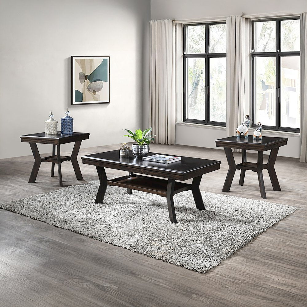 Gia 3-Piece Wood Occasional Table Set in Brown