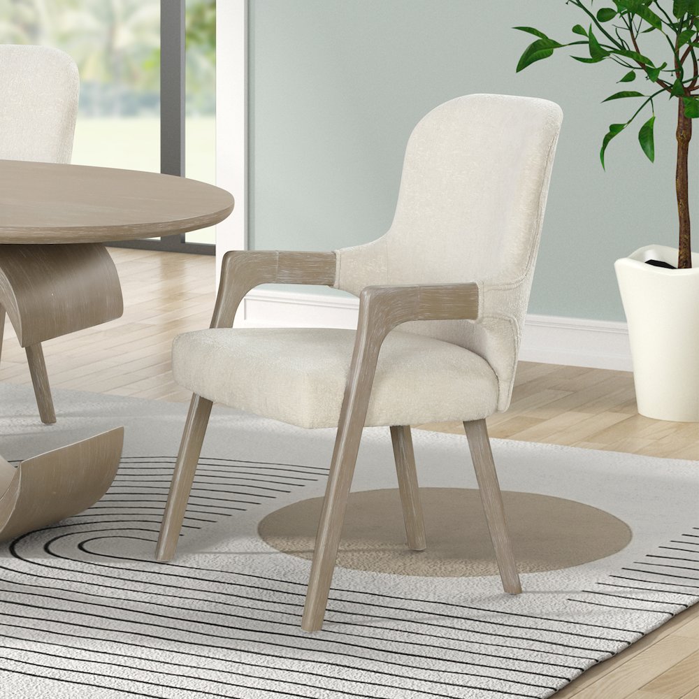 Gwendolyn Wood Dining Arm Chair in Taupe (Set of 2)