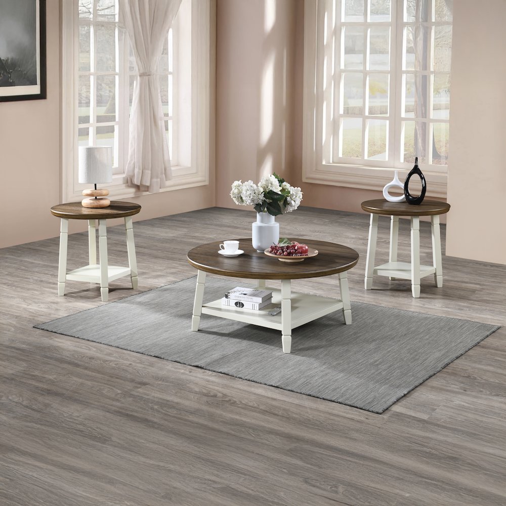 Flaherty 3-Piece Wood Occasional Table Set in Brown/White